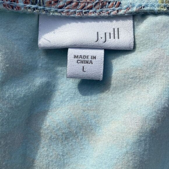 J. Jill Mini Skirt Light Blue Floral Tropical Beach Stretch Pockets Size Large - Picture 5 of 6